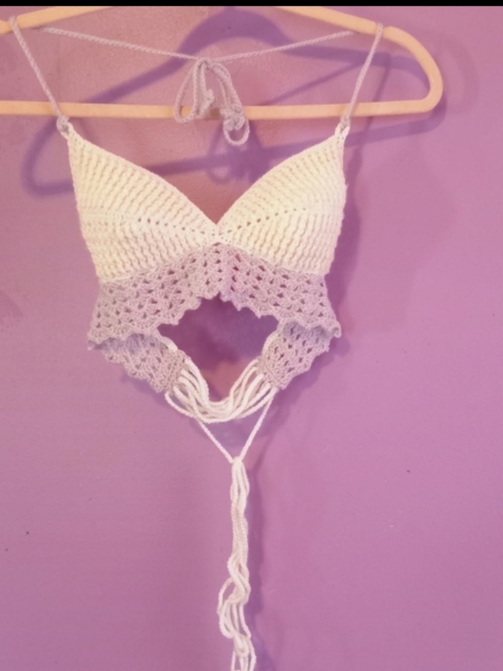 Handmade Crochet Bralette - White and Light Lavender
